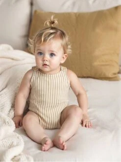 Barboteuse Mixte Rayée Bébé Coton/lin - écru