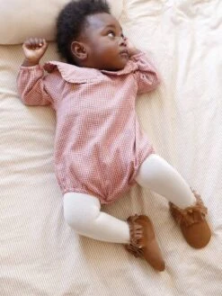 Barbotteuse Naissance En Flanelle Motif Vichy + Collants Unis - écru