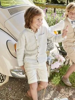 Bermuda Cérémonie Garçon En Coton/lin - Vert Sauge -Vertbaudet Soldes Boutique bermuda ceremonie garcon en cotonlin 7