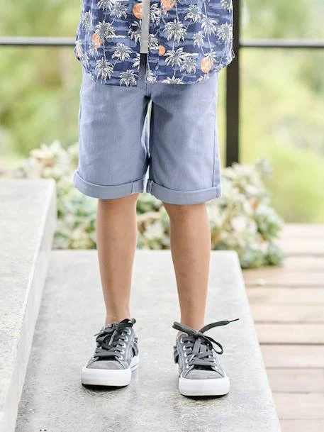 Bermuda Couleur Garçon En Toile - Bleu Grisé 8 Bermuda Couleur Garçon En Toile - Bleu Grisé – Image 8