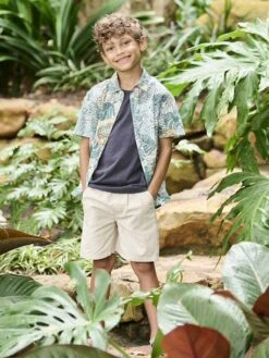 Bermuda En Coton/lin Garçon - Vert D'eau