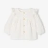 Blouse à Volants Bébé En Gaze De Coton - écru -Vertbaudet Soldes Boutique blouse a volants bebe en gaze de coton 11