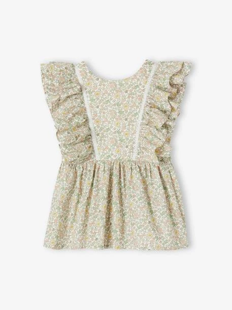 Blouse à Volants Imprimée Fleurs Cérémonie Fille - Vanille 1 Blouse à Volants Imprimée Fleurs Cérémonie Fille - Vanille