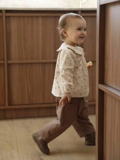 Blouse Bébé Imprimée En Velours - Vanille -Vertbaudet Soldes Boutique blouse bebe imprimee en velours 6