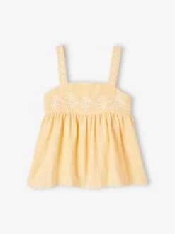 Blouse Brodée En Gaze De Coton Fille - Jaune Pastel