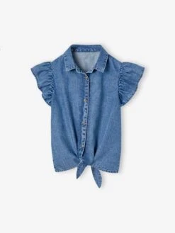 Blouse En Denim Avec Nouette Fille - Bleu Moyen