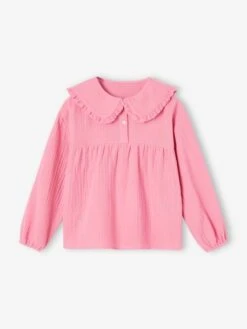 Blouse En Gaze Col Claudine Fantaisie Fille - Vieux Rose