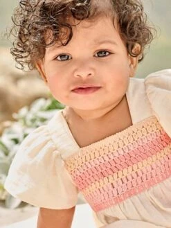 Blouse En Gaze De Coton Bébé Encolure En Crochet - écru