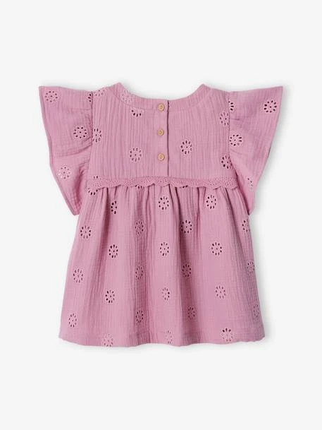 Blouse En Gaze De Coton Brodée Fleurs Fille - Mauve 6 Blouse En Gaze De Coton Brodée Fleurs Fille - Mauve – Image 6