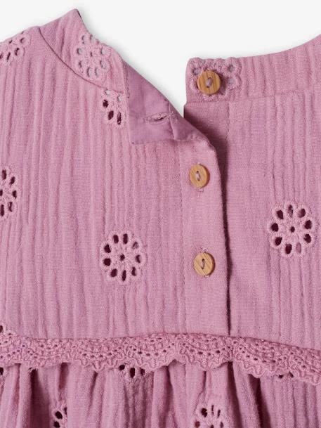 Blouse En Gaze De Coton Brodée Fleurs Fille - Mauve 8 Blouse En Gaze De Coton Brodée Fleurs Fille - Mauve – Image 8
