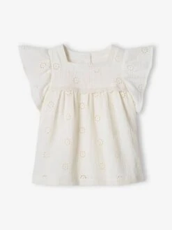 Blouse En Gaze De Coton Brodée Fleurs Fille - écru