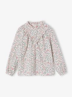 Blouse Fille à Volants Imprimée Fleurs - Olive
