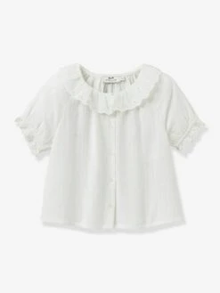 Cyrillus Blouse Fille Broderie Anglaise En Gaze De Coton - Vert D'eau