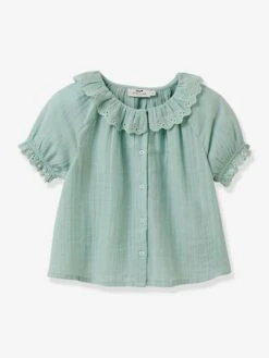 Cyrillus Blouse Fille Broderie Anglaise En Gaze De Coton - Vert D'eau -Vertbaudet Soldes Boutique blouse fille broderie anglaise en gaze de coton 6