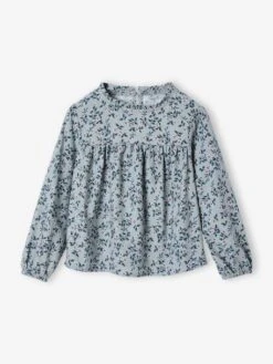Blouse Fille Imprimée Fleurs - Bleu Grisé