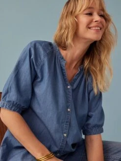 Blouse Grossesse En Denim Léger Manches Courtes - Double Stone -Vertbaudet Soldes Boutique blouse grossesse en denim leger manches courtes 2