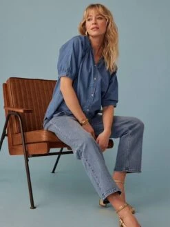 Blouse Grossesse En Denim Léger Manches Courtes - Double Stone -Vertbaudet Soldes Boutique blouse grossesse en denim leger manches courtes 5