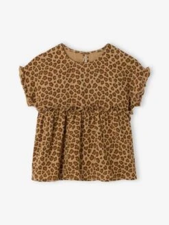 Blouse Imprimée En Gaze De Coton Fille - Bleu Grisé