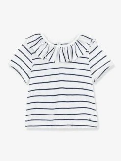 PETIT BATEAU Blouse Rayée Bébé Manches Courtes En Jersey - Blanc Rayé Marine