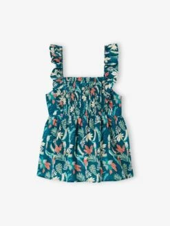 Blouse Smockée à Bretelles Volantées Fille - Vert -Vertbaudet Soldes Boutique blouse smockee a bretelles volantees fille 3