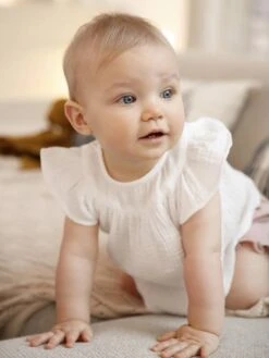 Blouse Unie Naissance Manches Courtes Volantées - écru