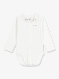 PETIT BATEAU Body Bébé à Col Brodé En Côtes - Blanc