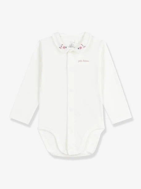 PETIT BATEAU Body Bébé à Col Brodé En Côtes - Blanc 1 PETIT BATEAU Body Bébé à Col Brodé En Côtes - Blanc