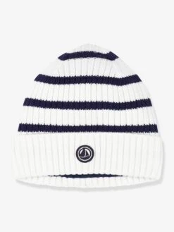 PETIT BATEAU Bonnet Enfant Rayé En Tricot Doublé Polaire - Marine -Vertbaudet Soldes Boutique bonnet enfant raye en tricot double polaire 2