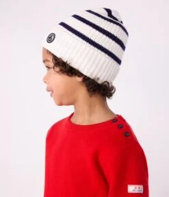 PETIT BATEAU Bonnet Enfant Rayé En Tricot Doublé Polaire - Marine