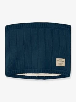 Cache-cou En Laine Mérinos MATGOI Enfants MINI A TURE Doublé - Bleu Foncé