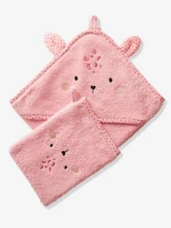 Cape De Bain à Capuche Brodée Animaux - Rose 19 Cape De Bain à Capuche Brodée Animaux - Rose -Vertbaudet Soldes Boutique cape de bain a capuche brodee animaux 9