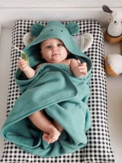 Cape De Bain Gaze De Coton + Gant De Toilette BIO* - Bleu -Vertbaudet Soldes Boutique cape de bain gaze de coton gant de toilette bio 14