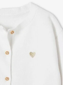 Cardigan Basics En Tricot Bébé Broderie Coeur - Blanc -Vertbaudet Soldes Boutique cardigan basics en tricot bebe broderie coeur 2