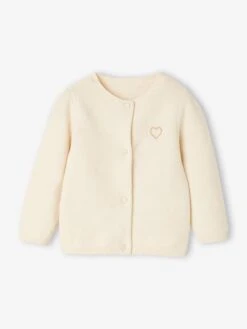 Cardigan Broderie Dorée Coeur Bébé - Ivoire