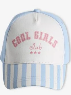 Casquette Fille "Cool Girls Club" - Rayé Bleu -Vertbaudet Soldes Boutique casquette fille cool girls club 3