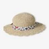 Chapeau En Paille De Papier Avec Ruban Imprimé Fleuri Fille - Bois -Vertbaudet Soldes Boutique chapeau en paille de papier avec ruban imprime fleuri fille