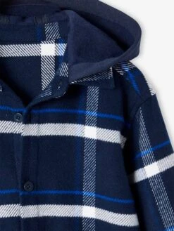 Chemise à Capuche à Grands Carreaux Garçon En Flanelle - Marine -Vertbaudet Soldes Boutique chemise a capuche a grands carreaux garcon en flanelle 4
