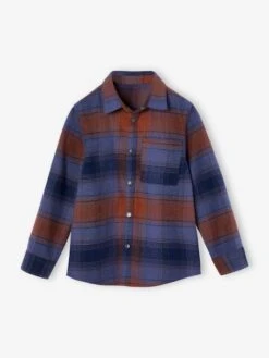 Chemise à Carreaux En Flanelle Garçon - Bleu Ardoise