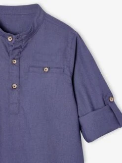 Chemise Col Mao En Coton/lin Garçon Manches Retroussables - Blanc -Vertbaudet Soldes Boutique chemise col mao en cotonlin garcon manches retroussables 15