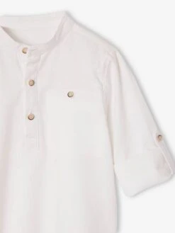 Chemise Col Mao En Coton/lin Garçon Manches Retroussables - Vert Sauge -Vertbaudet Soldes Boutique chemise col mao en cotonlin garcon manches retroussables 42
