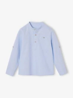 Chemise Col Mao En Coton/lin Garçon Manches Retroussables - Vert Sauge -Vertbaudet Soldes Boutique chemise col mao en cotonlin garcon manches retroussables 55