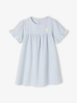 Chemise De Nuit En Popeline Légère Rayée - Rayé Bleu