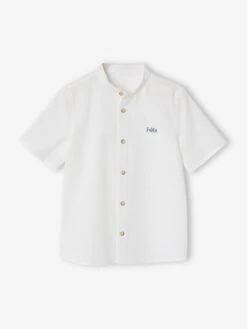 Chemise En Lin Col Mao Garçon - Vert Sauge -Vertbaudet Soldes Boutique chemise en lin col mao garcon 4