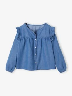 Chemise Fille En Jean à Volants - Stone