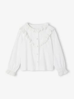 Chemise Fille Volants En Broderie Anglaise - écru