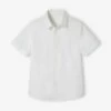 Chemise Unie Manches Courtes Garçon - Blanc -Vertbaudet Soldes Boutique chemise unie manches courtes garcon