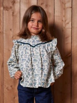 Chemisier à Volant Motifs Fleurs Fille - écru