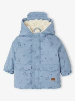 Ciré Bébé à Capuche Doublé En Sherpa - Bleu Grisé