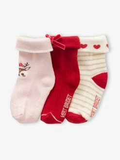 Coffret Noël 3 Paires De Chaussettes Bébé Fille - Rose Poudré -Vertbaudet Soldes Boutique coffret noel 3 paires de chaussettes bebe fille 2