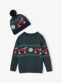 Coffret Noël Pull Jacquard Et Bonnet à Pompon Garçon - Vert Sapin 9 Coffret Noël Pull Jacquard Et Bonnet à Pompon Garçon - Vert Sapin -Vertbaudet Soldes Boutique coffret noel pull jacquard et bonnet a pompon garcon 4